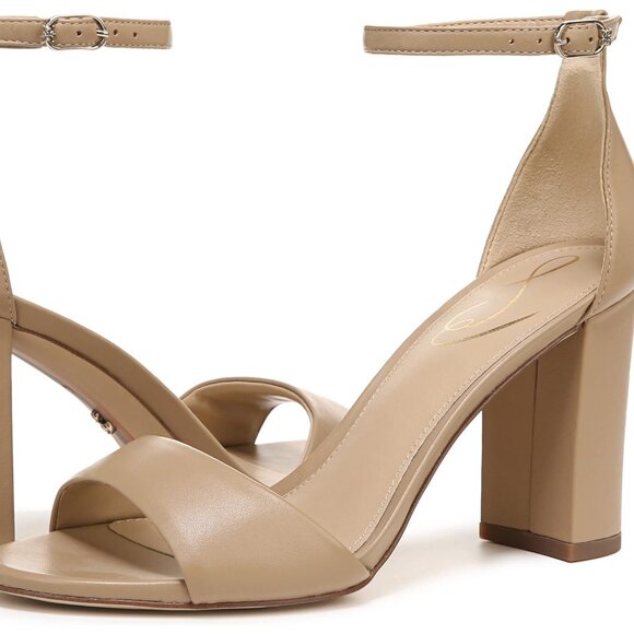 NIB Sam Edelman Robyn Beige Leather Ankle Strap Sandals Size 11 M Block Heels - Picture 1 of 16